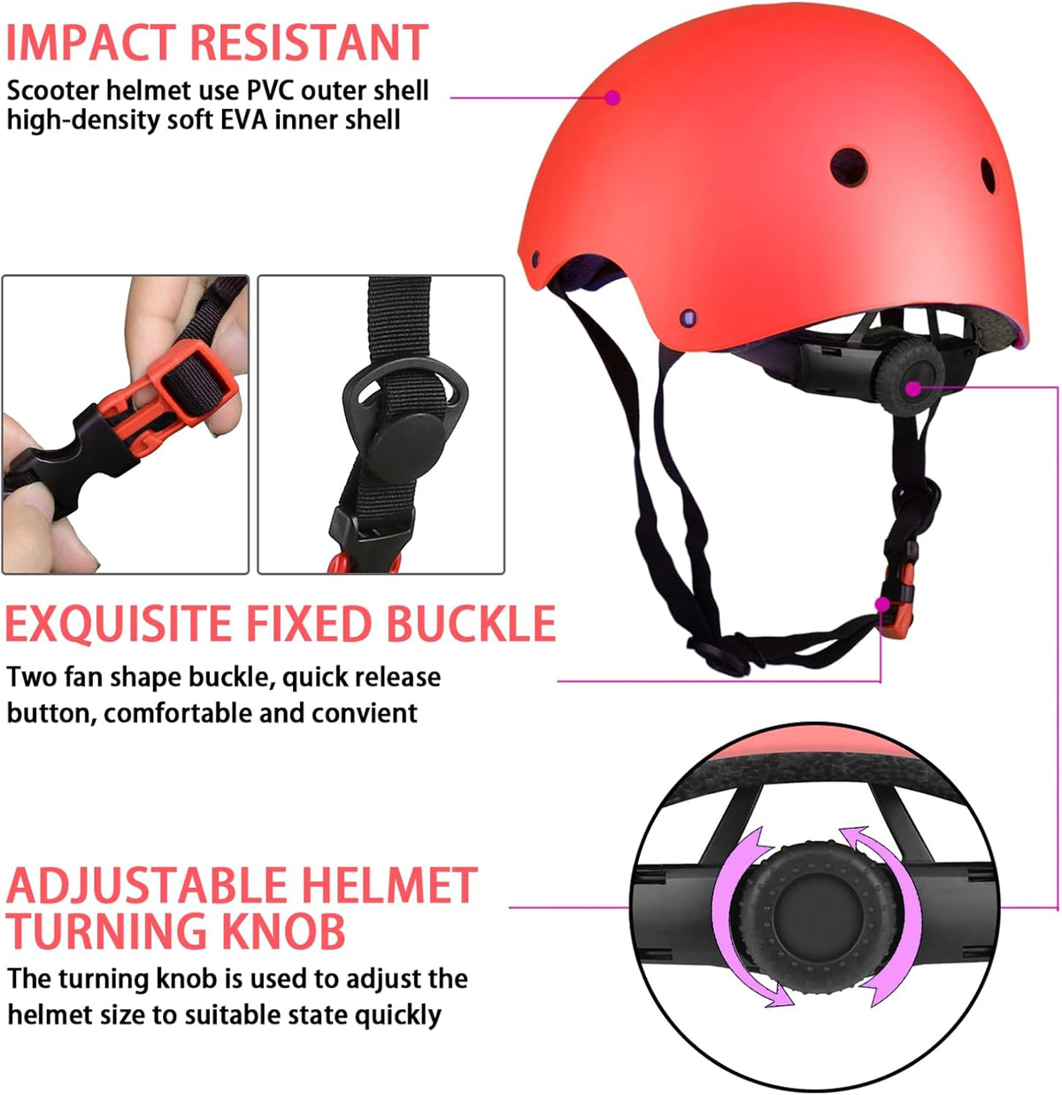 WayEee Kids Bike Helmet Set Knee Pads Adjustable Protective Gear - Red / S(3-10years) - image 4