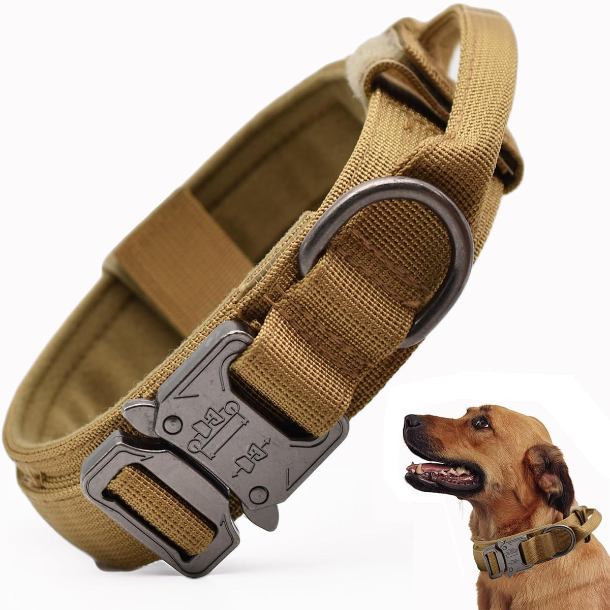 Tactical Dog Collar, Adjustable Military Training Nylon Pet Collar, Black L – Essentials for Dogs - Brown / Small :Width 1",Neck 11.4-13.7"