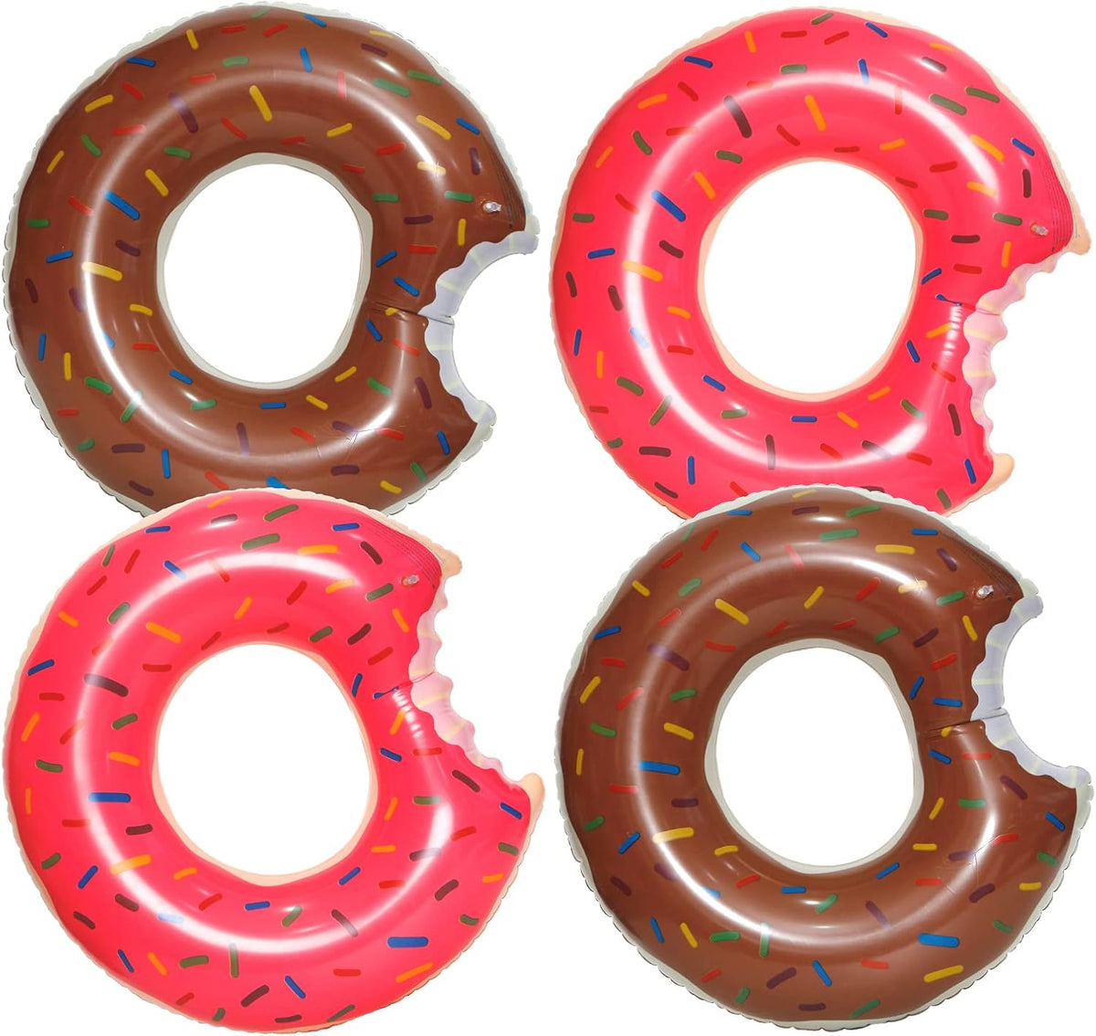 DMAR Donut Pool Float, Donut Tube & Ring for Beach & Pool - Set of 4 （Pink & Brown 30in）