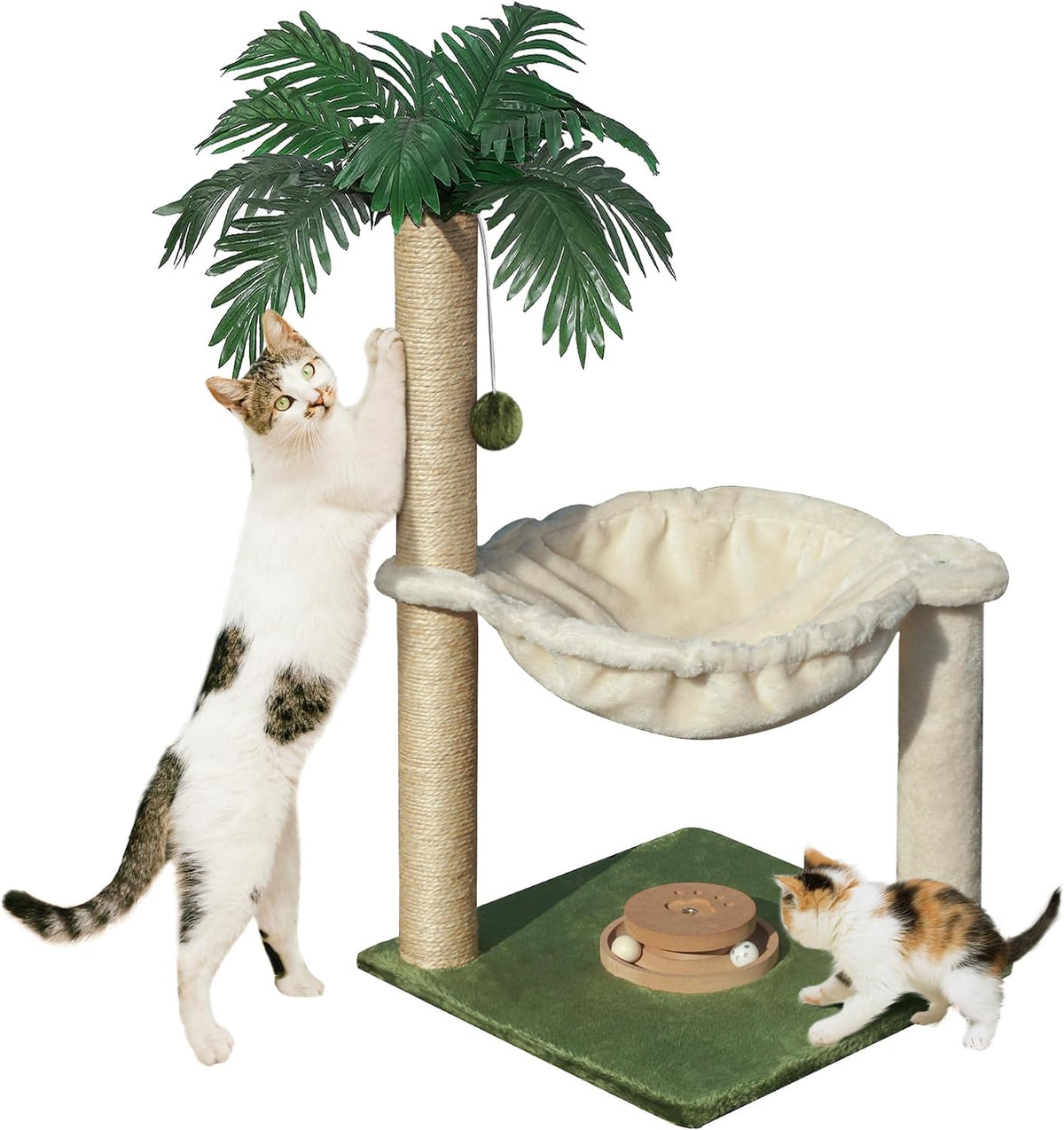 Cat Scratching Post 35'' Tall with Toy Mouse for Indoor Cats - White-28 Inches