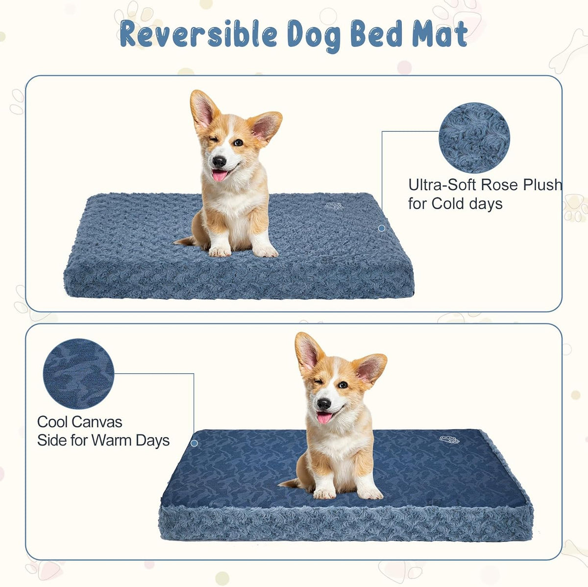 EMPSIGN Dog Bed Mat Crate Pad Mattress, Ultra Soft Pet Kennel - Navy/Grey / M(29"*18"*3") - image 3