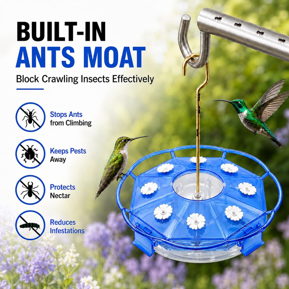 2 Pack 16 oz Saucer Hummingbird Feeders for Outdoors - Clear Sapphire / 2-Feeder Set - image 4