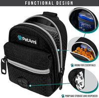 PetAmi Dog Poop Bag Holder for Leash, Dog Pet Waste Bag Dispenser For Poop With Clip For Doggie Puppy Walking Accessories Travel Camping, Dog Treat Pouch Supplies Must Have With Doggy Bag Roll, Black