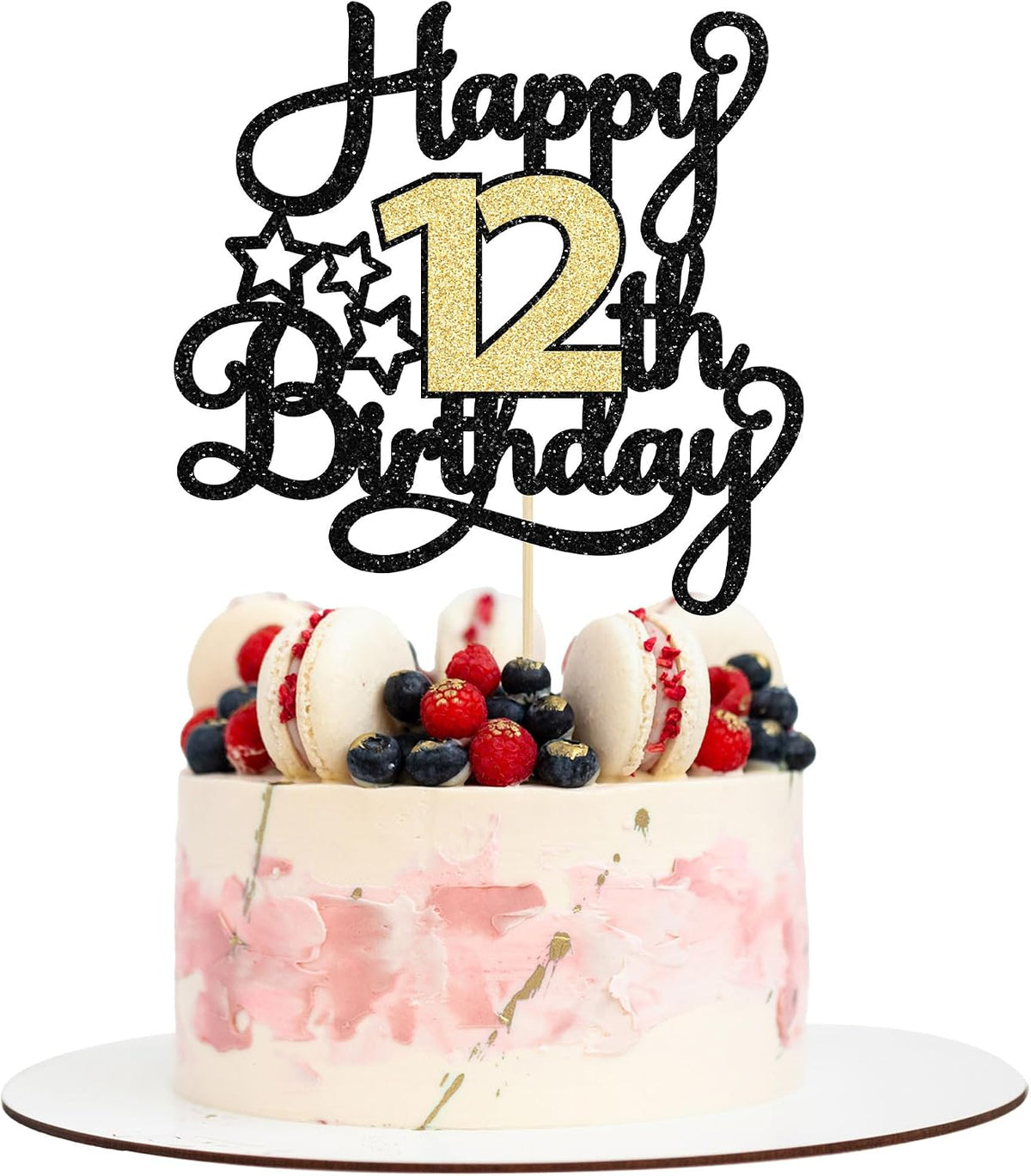 1Pc Happy 80th Birthday Cake Topper Black Gold Glitter Cheers to 80 - 12th