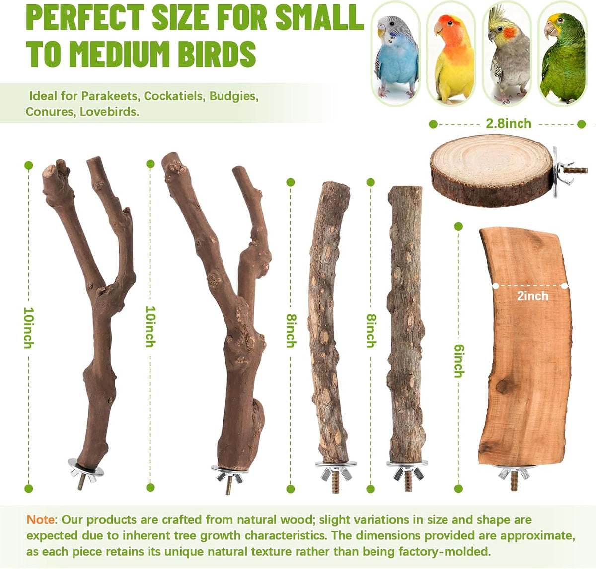 4 Pack Natural Wood Bird Perch Set for Parakeet Cage – Essentials for Birds - 6 Pcs - Multi-Texture Variety (Grapevine & Ash) - image 2