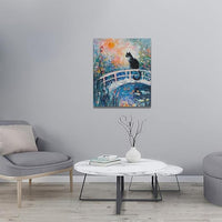 Quorin Black Cat Wall Art Water Lily Sunset Pictures Cat Wall Decor Impressionism Canvas Print Painting Artwork for Bathroom Living Room Bedroom 20"x24"