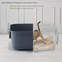 Vealind Large Cat Litter Box High Sided Entry Cat Litter Pan 50 x 40 - Grey - image 3