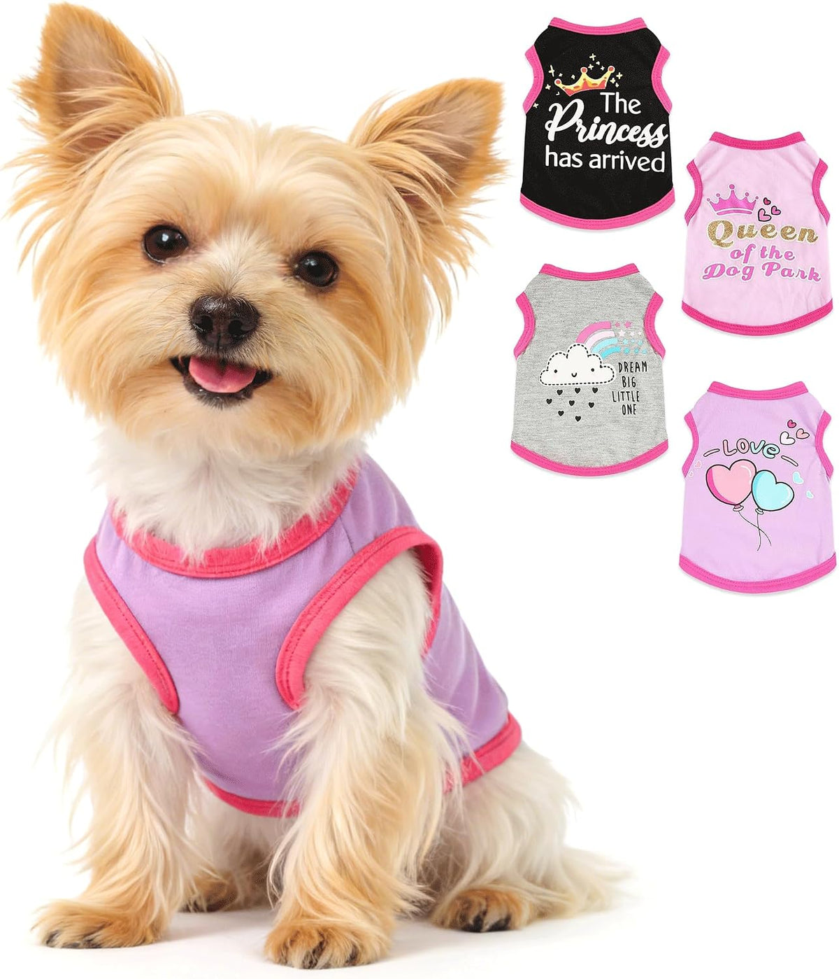 4 Pieces Dog Clothes for Small Dogs Boy Dog Shirt Puppy Clothes - Pink,Rose,Black,Grey / XX-Small