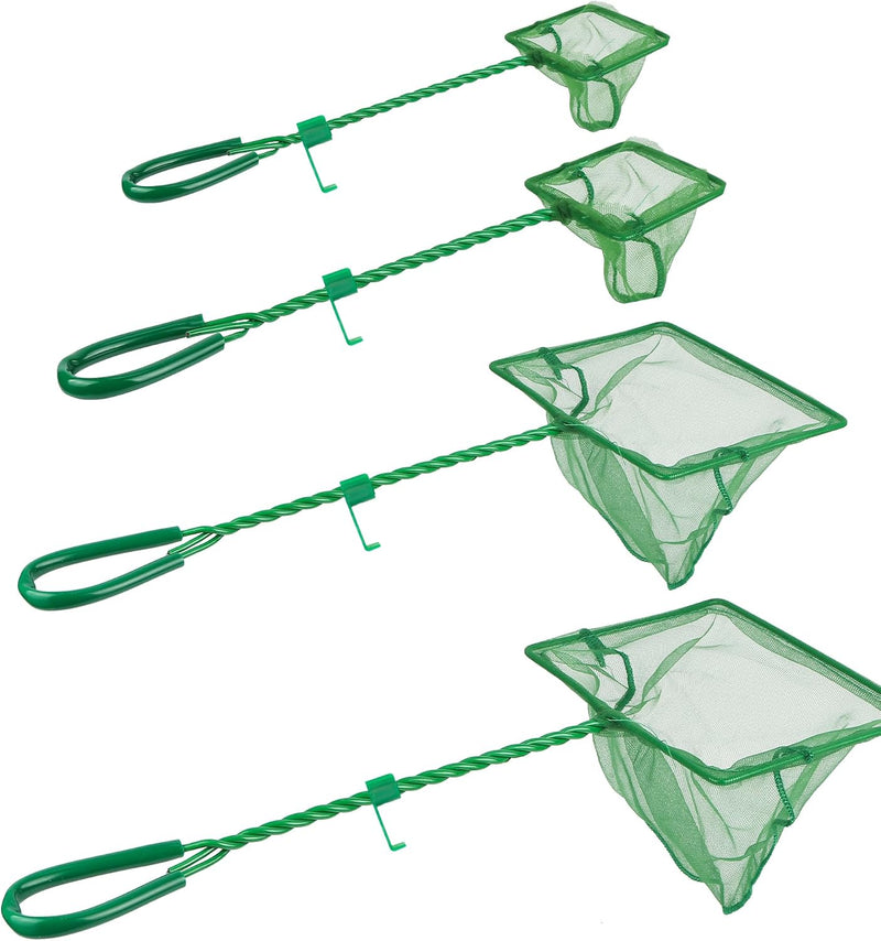 4 Pack Aquarium Fish Net Fine Quick Catch Mesh Nylon Fishing Catch - (3in, 4in,5in, 6in) With Hooks