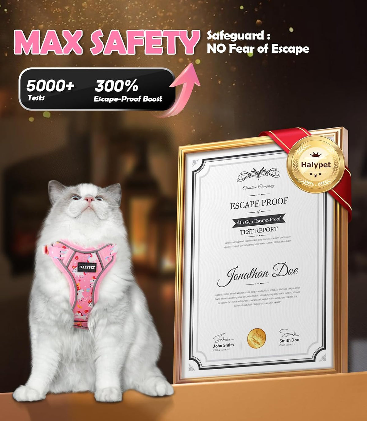 Cat Harness and Leash Set[MAX Safety 4th-Gen] Cute Escape Proof Vest - H603 Pro Pink Unicorn / X-Small (4-6lb) - image 4