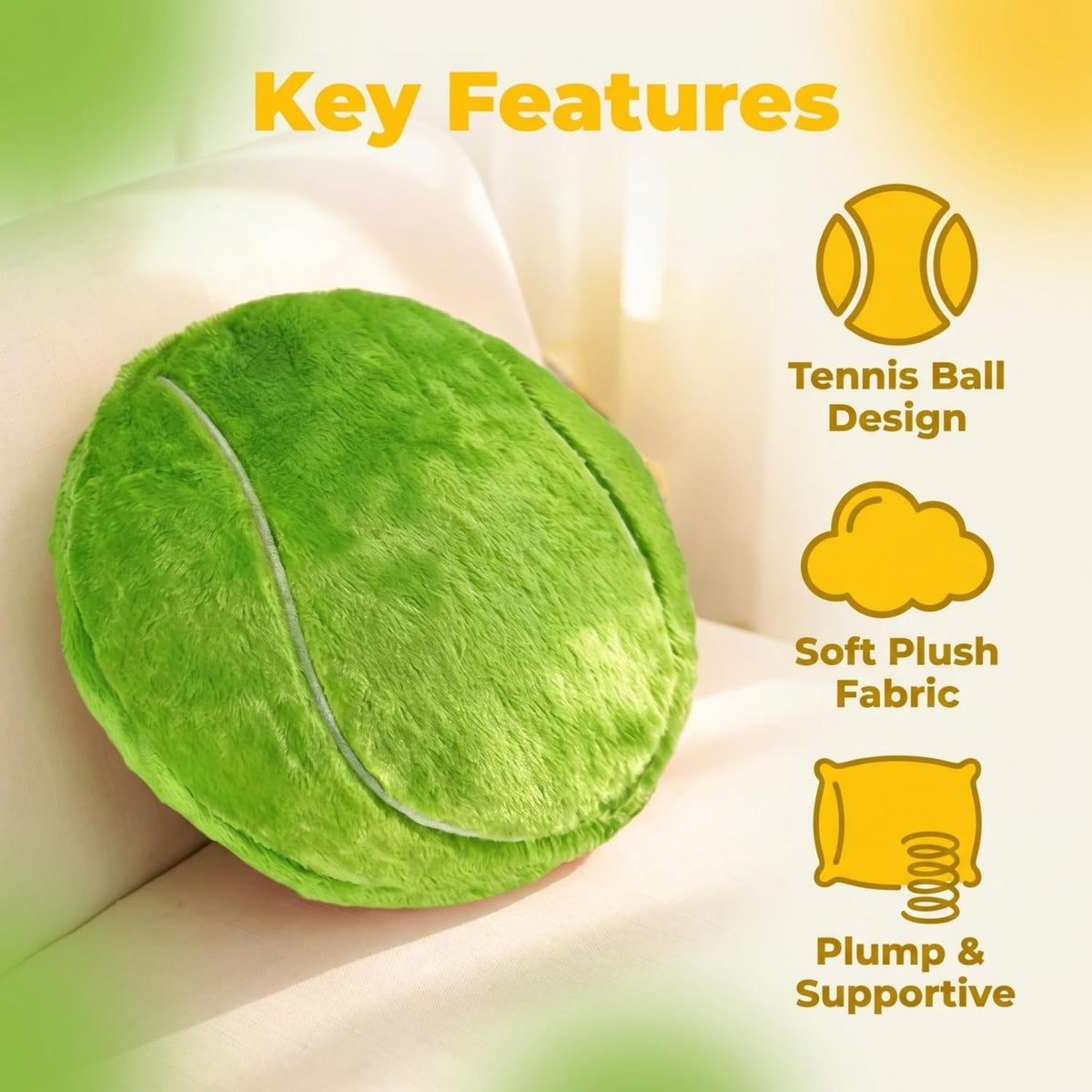 14" Volleyball Plush Pillow Soft Throw Toy for Kids Room Decoration – Fun for Kids & Family - Tennis / 14" - image 3