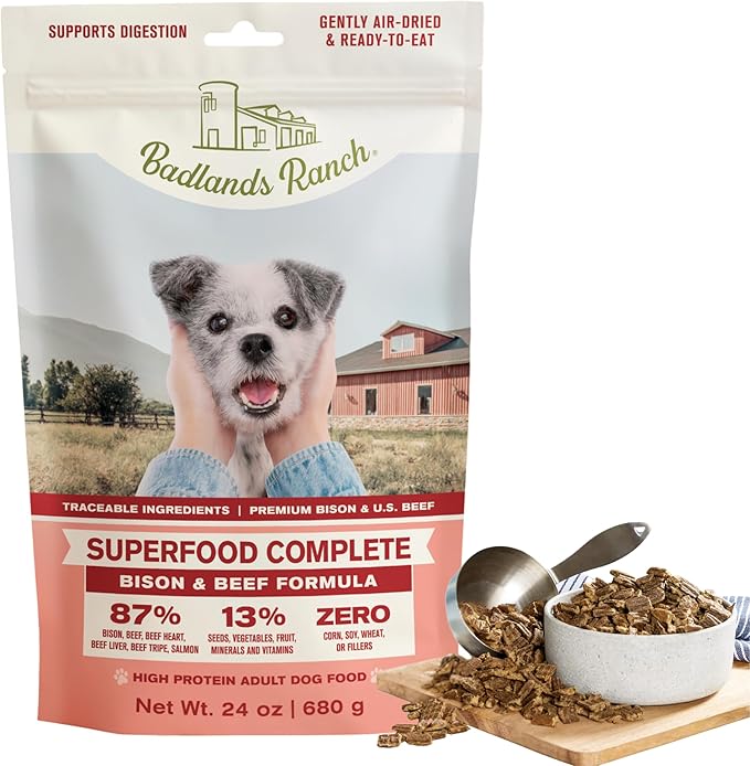 Superfood Complete, Air-Dried Adult Dog Food - High Protein, Zero Fillers, Superfood Nutrition by Katherine Heigl (24 oz, Beef & Bison Formula)