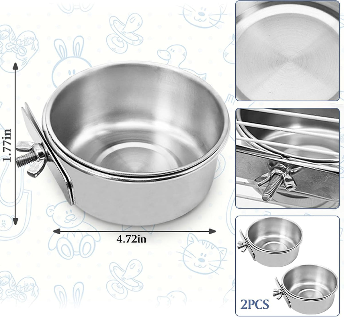 PINVNBY Parrot Feeding Cups Birds Food Dish Stainless Steel Parrot - Single screw / M - image 2