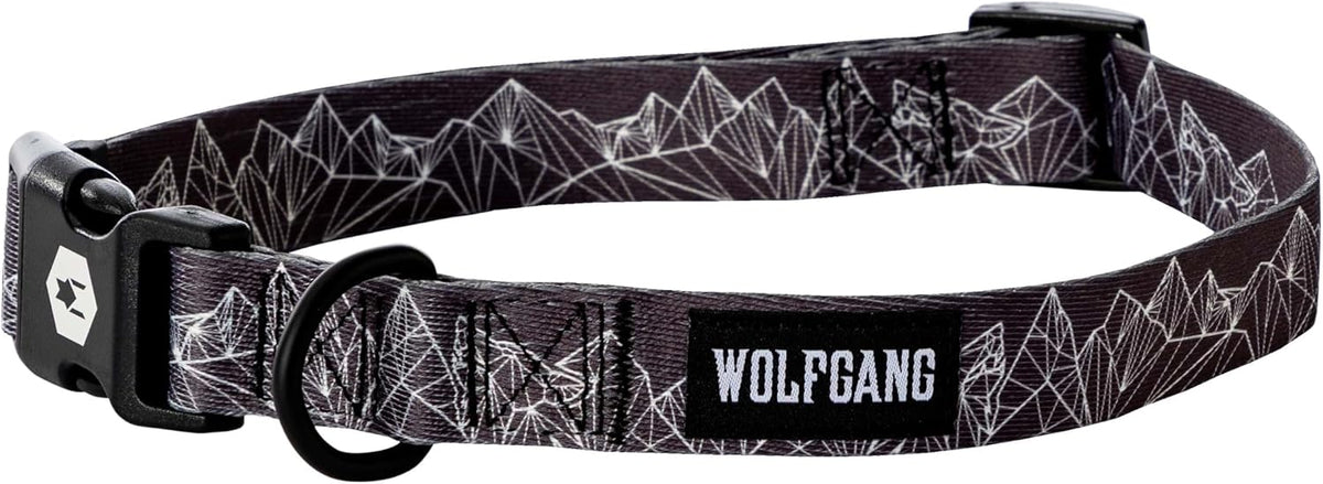 Wolfgang Heavy Duty, Adjustable Dog Collar with Quick Release Nylon Buckle for Walking & Training - Small (5/8 Inch x 8-12 Inch) / WolfMountain Print