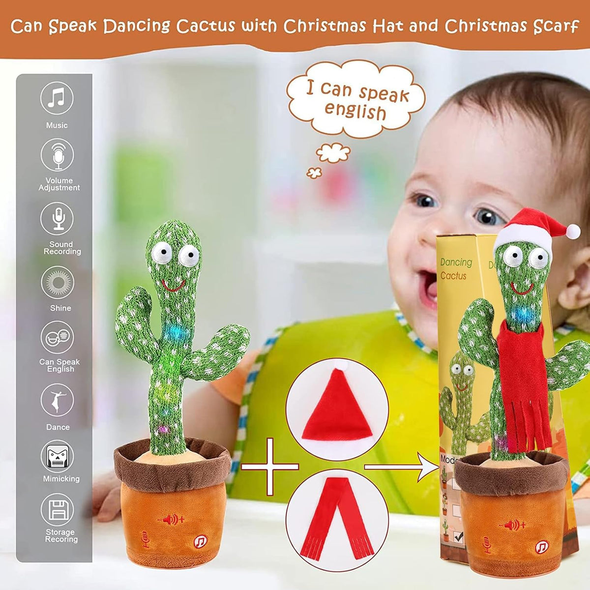 Emoin Adjustable Volume Control Dancing Cactus Toy Talking Cactus Toy - New Christmas Dancing Cactus - image 2