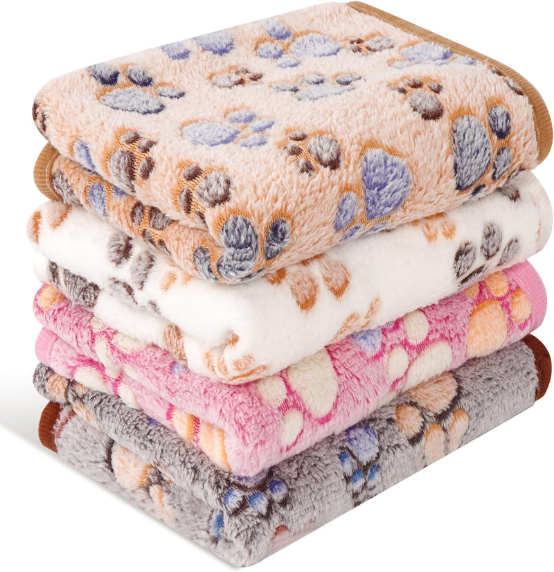 Dog Blankets 4 Pack, Soft Fleece Throw for Cats Puppies - Multicolor 4 Pack