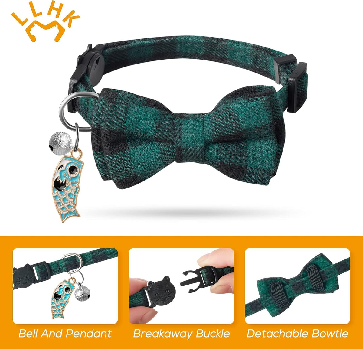 LLHK 4 Pack Halloween Cat Collar with Bow Tie and Bell - Plaid - image 3