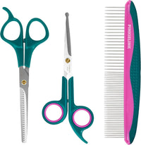 Professional Dog and Cat Grooming Scissors, Pet Grooming Shears - Green 3 in 1 Pro
