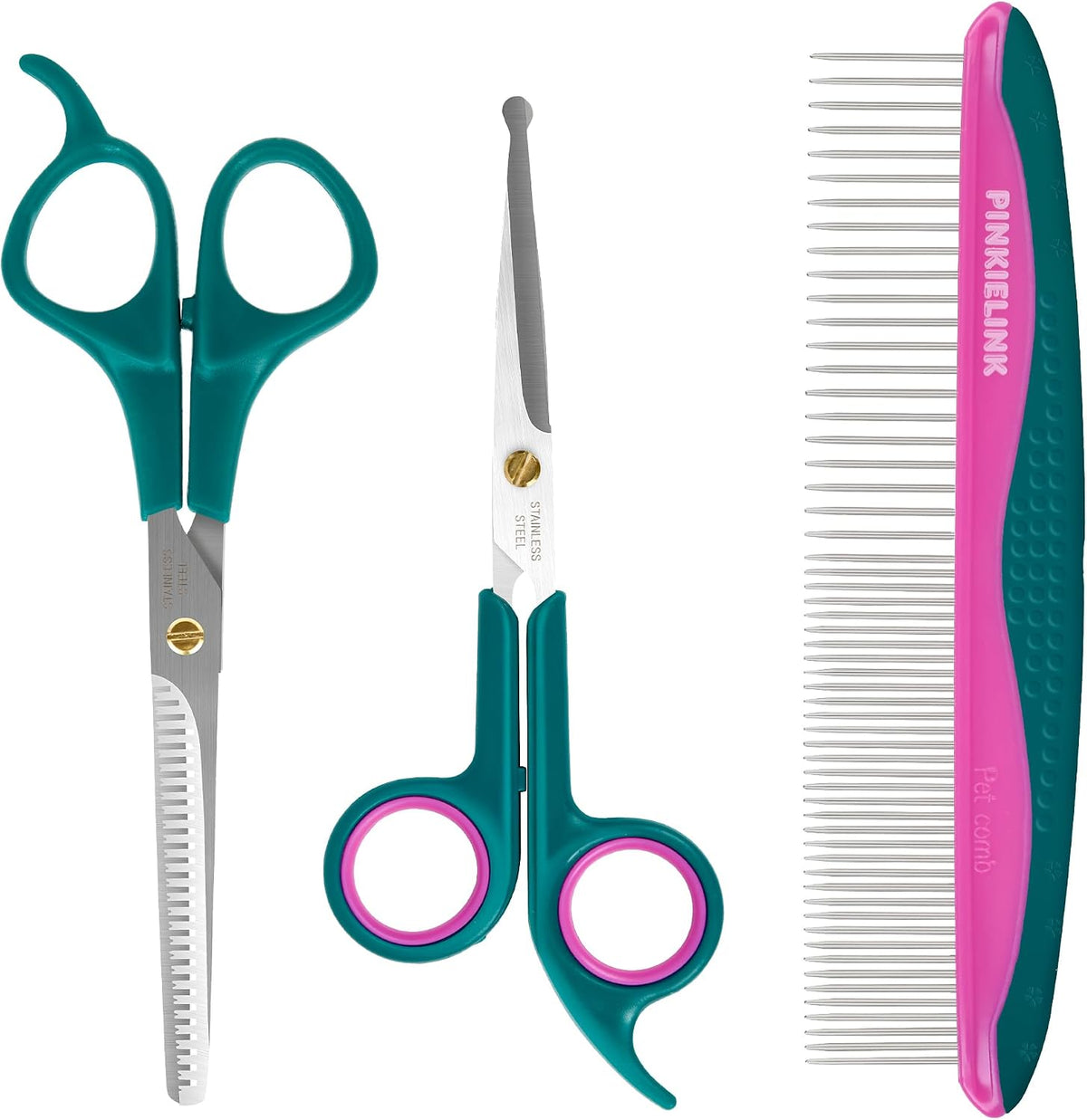 Professional Dog and Cat Grooming Scissors, Pet Grooming Shears - Green 3 in 1 Pro