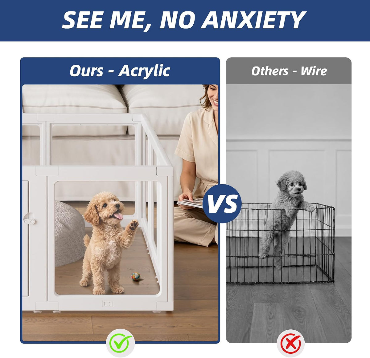 Clear Acrylic Dog Playpen Indoor Pet Pen, 24" H, 10 Panels - White / 10 / 24"H - image 2