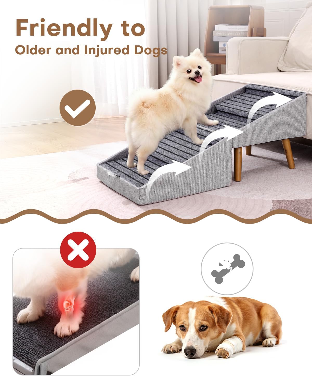17" H Split Ottoman Dog Ramp for Couch - 17.13" H- Light Grey - image 4