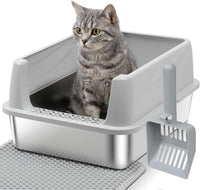 Stainless Steel Litter Box, Metal Cat Litter Box for Kitten - S:17.5x13.6x8inch with Lid
