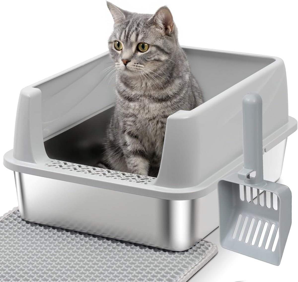 Stainless Steel Litter Box, Metal Cat Litter Box for Kitten - S:17.5x13.6x8inch with Lid