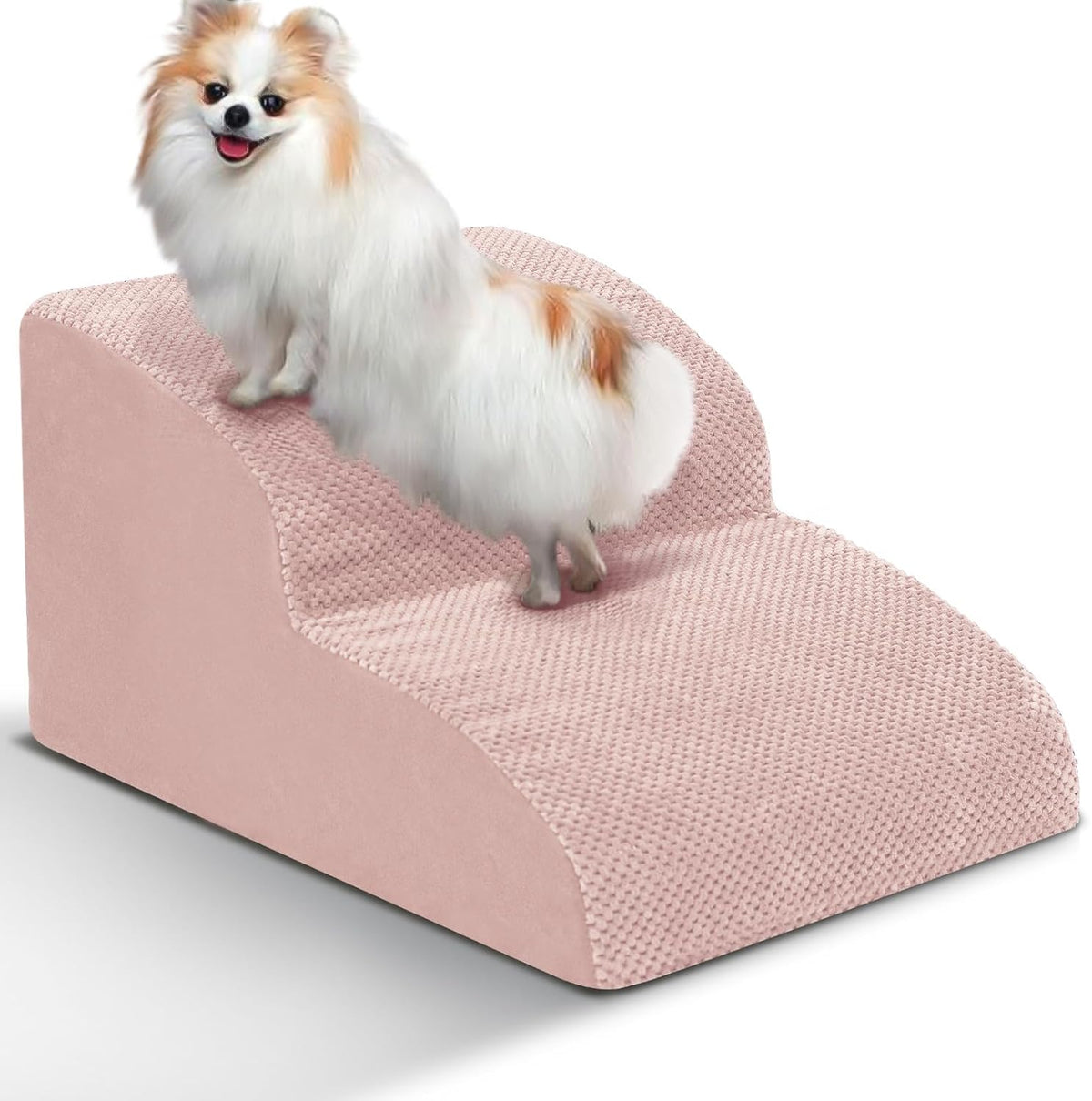 Dog Stairs for Small Dogs, High Density Foam Dog Ramp - Fleece-Pink / 2 Steps
