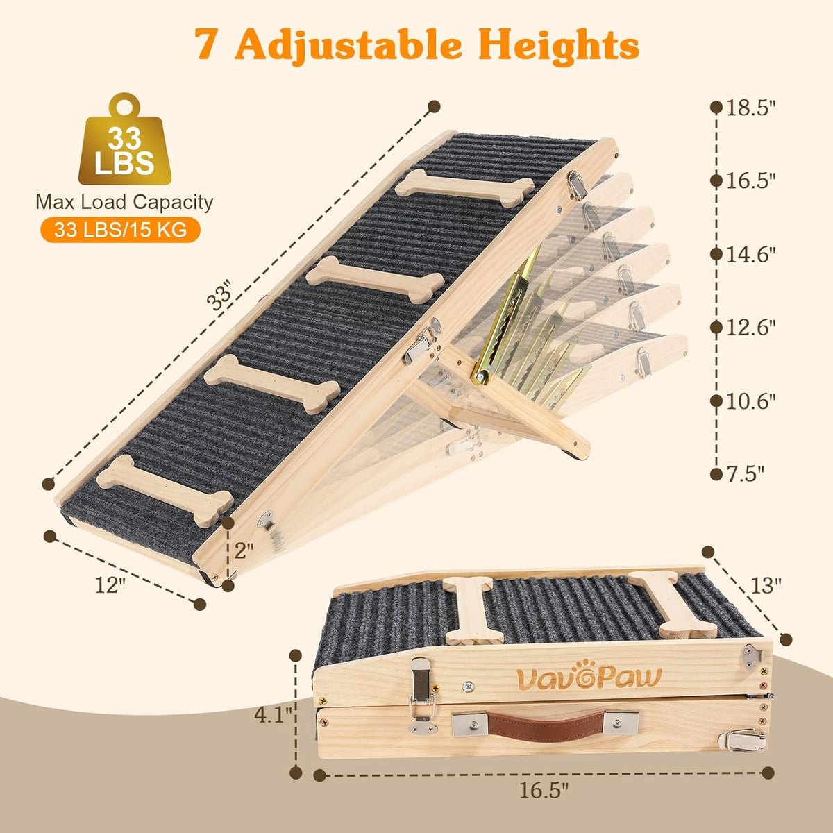 Dog Ramp for Couch, Foldable Dog Ramps for Small Dogs Up to – Essentials for Dogs - Wood - image 2