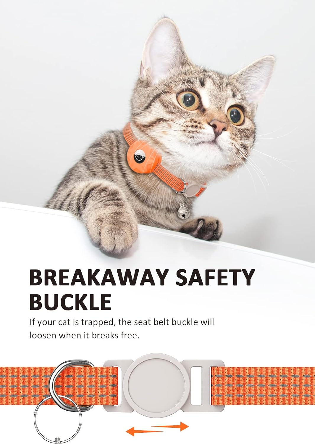 AirTag Cat Collar, Reflective Kitten Collar Breakaway – Essentials for Cats - Orange - image 4