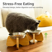 Raised Stainless Steel Cat Bowl with Bamboo Stand – Essentials for Cats - 1 PACK - image 2