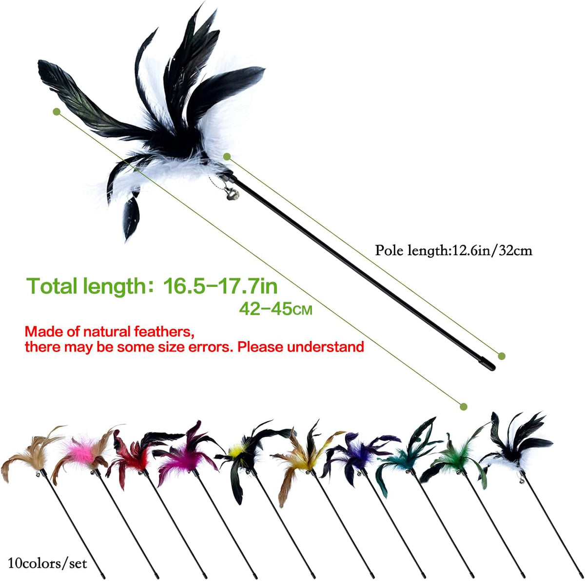 Cat Feather Wand Toys 10-Pack with Bell Indoor Kittens – Essentials for Cats - image 2