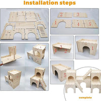 Large Wooden Hamster House Castle with Double Decker,Large Hamster, Wooden Hamster Houses,Dwarf Hamster Habitat Hideout with Climbing Ladder,Large Guinea Pig Castle Detachable Hideouts(c)