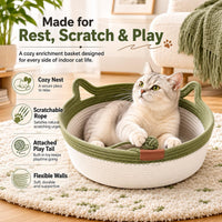 cingcinq handwoven cotton rope instinct basket bed for cats with teaser tail - view 2