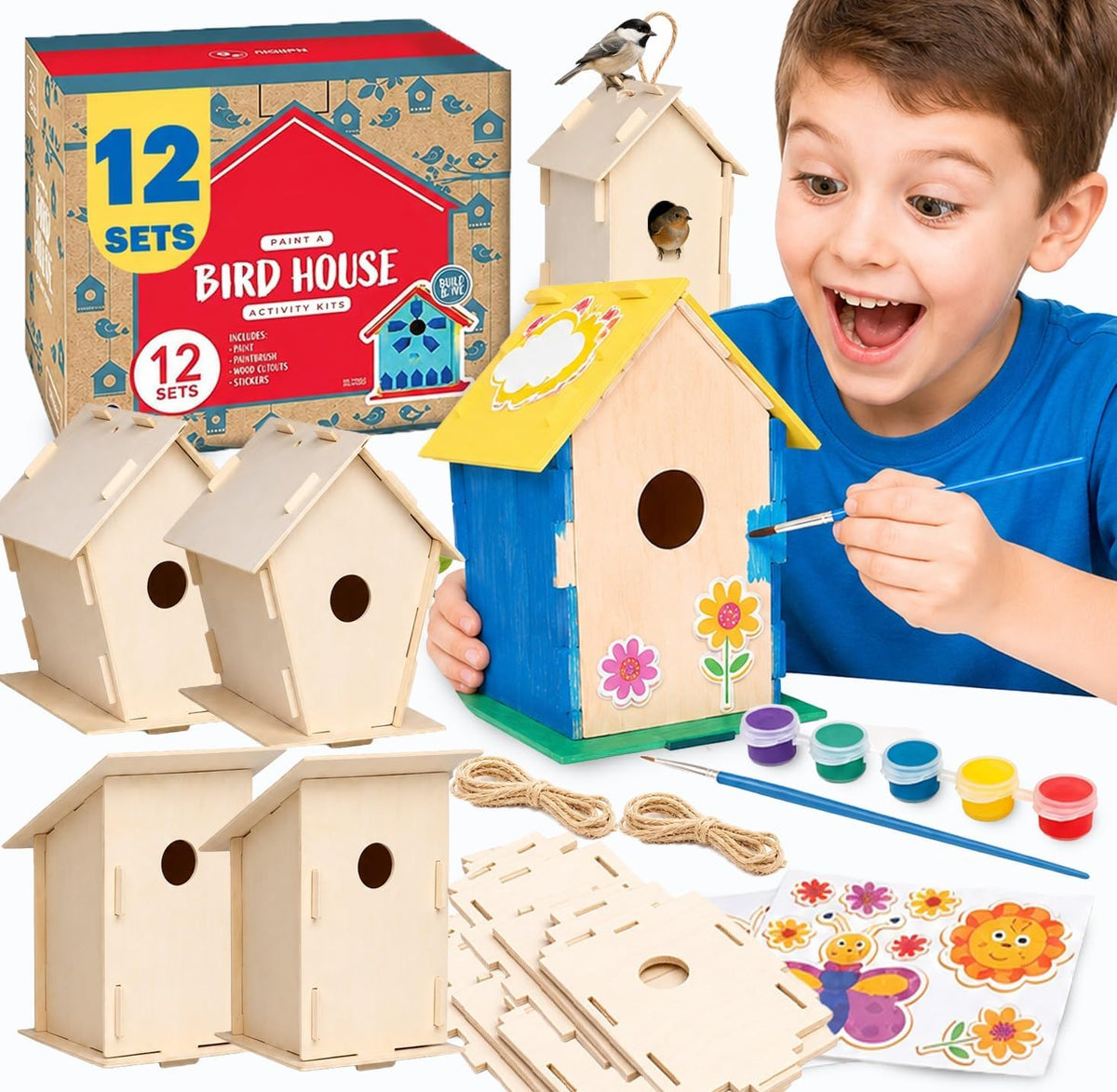 Neliblu [12 Pack] DIY Bird House Kits for Kids