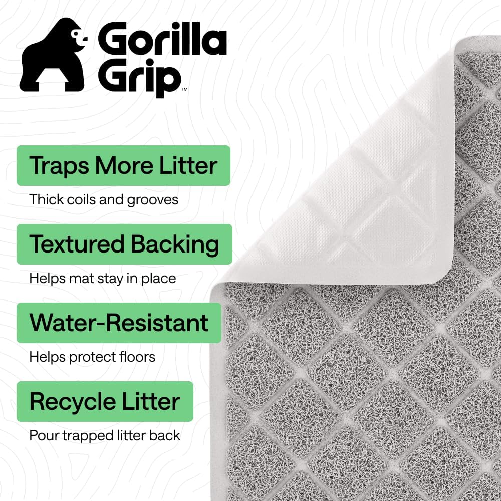 GORILLA GRIP Cat Litter Mat, Coiled Mesh Trapping Mats - Large (35" x 23") / Light Gray - image 2