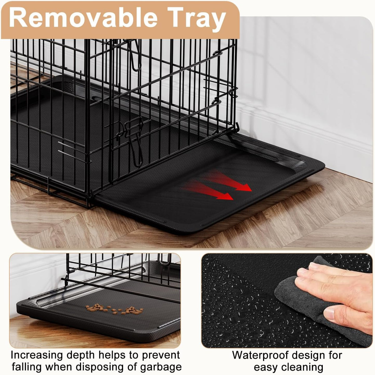FDW, 48" Foldable Metal Dog Crate, Cage for XL Dogs - Black / 48 Inch Single Door - image 4