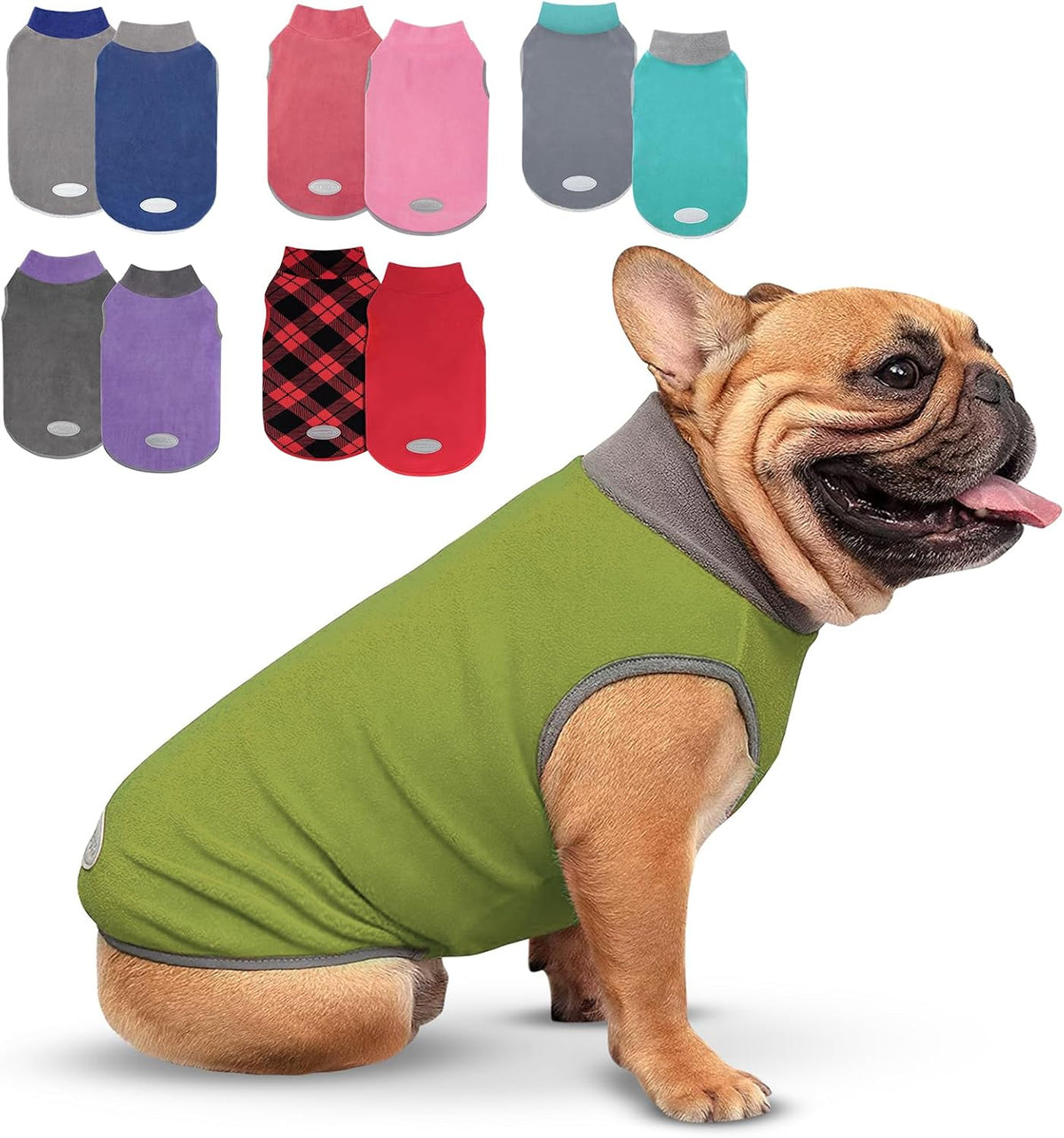 2 Pack Fleece Dog Sweater Pullover Lightweight Reflective Jacket – Essentials for Dogs - Grass Green & Grey / XXX-Large