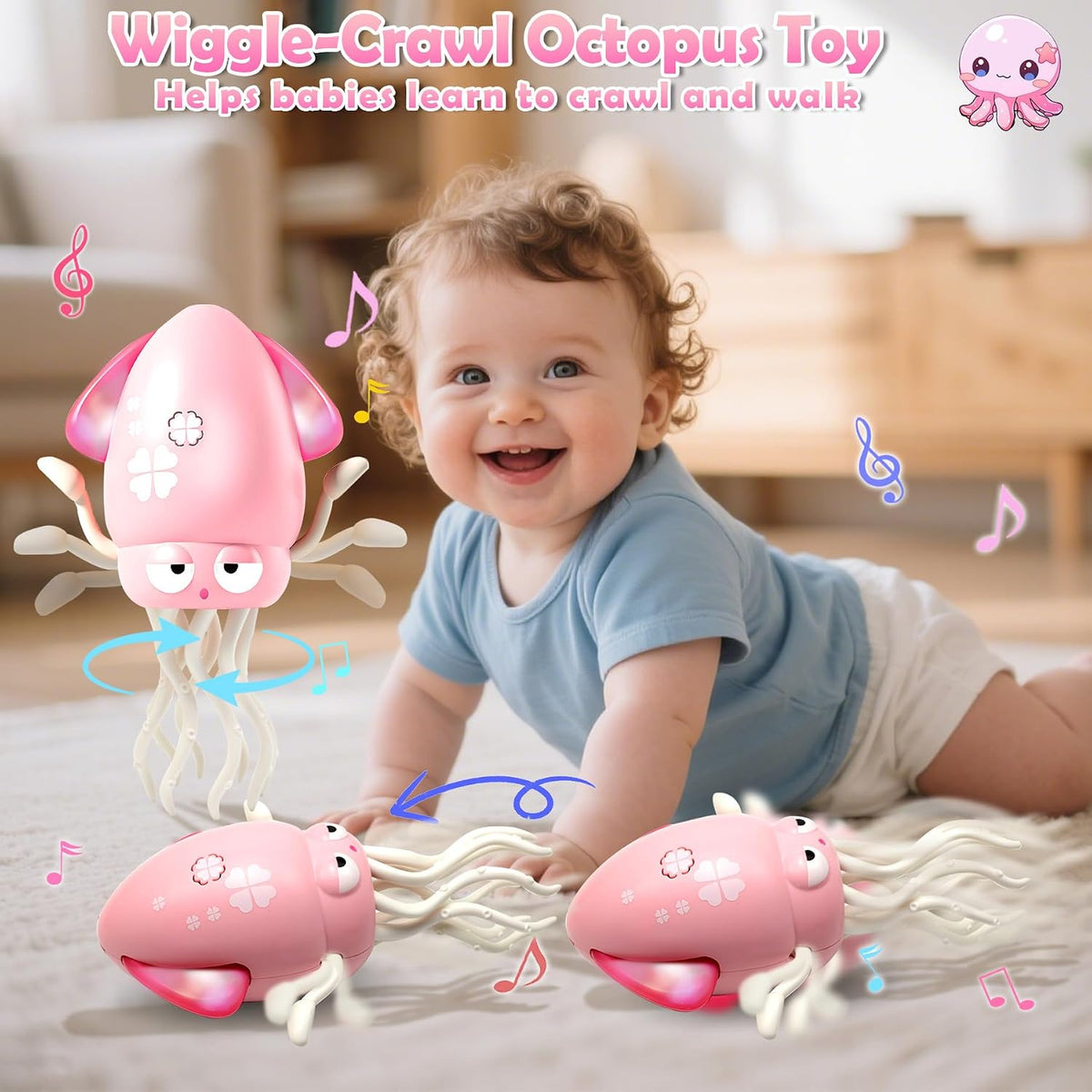 Pbooo Crawling Crab Baby Toy - Light Pink Octopus - image 3