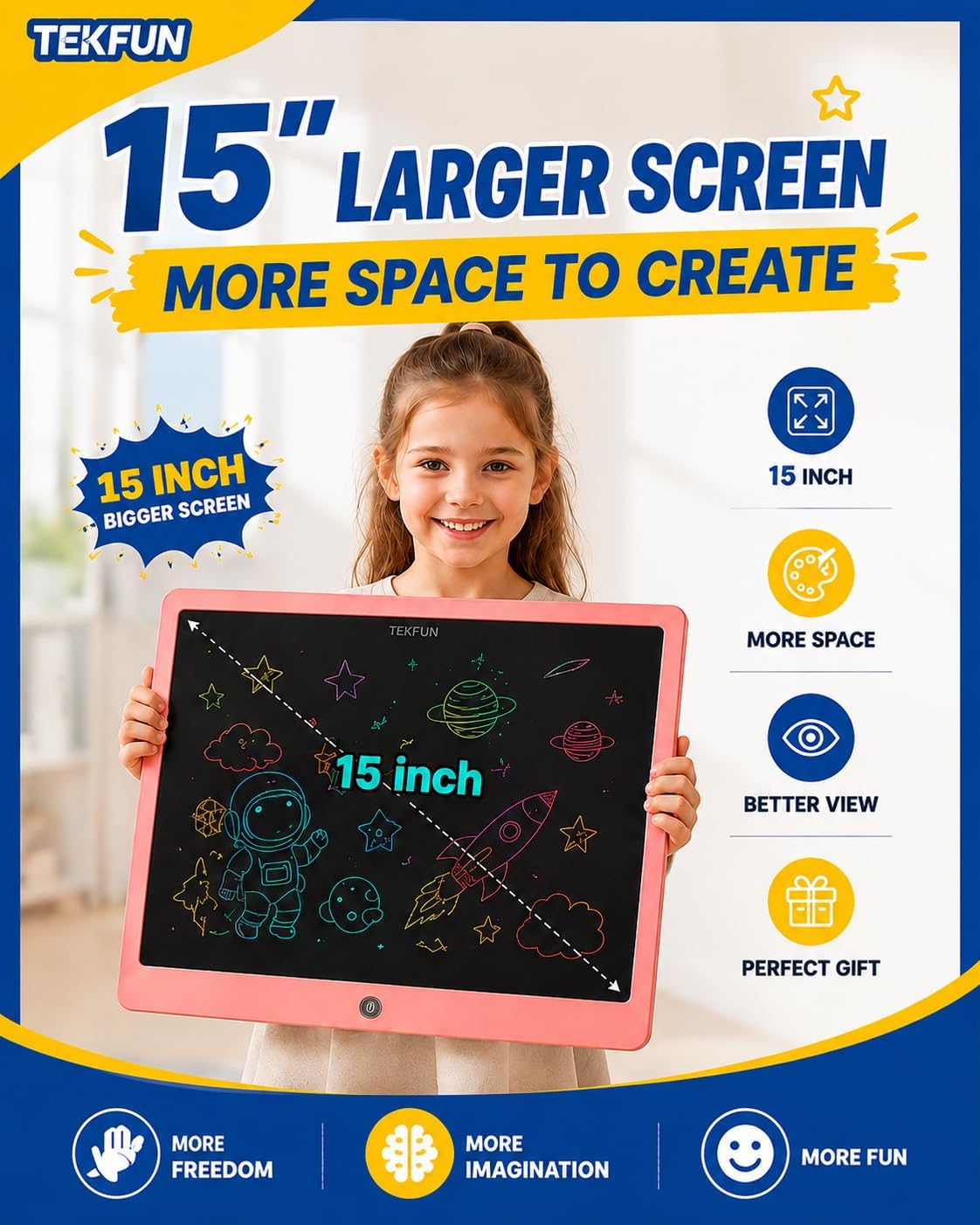 TEKFUN 15" LCD Writing Tablet for Kids - Pink / 15 Inch - image 2