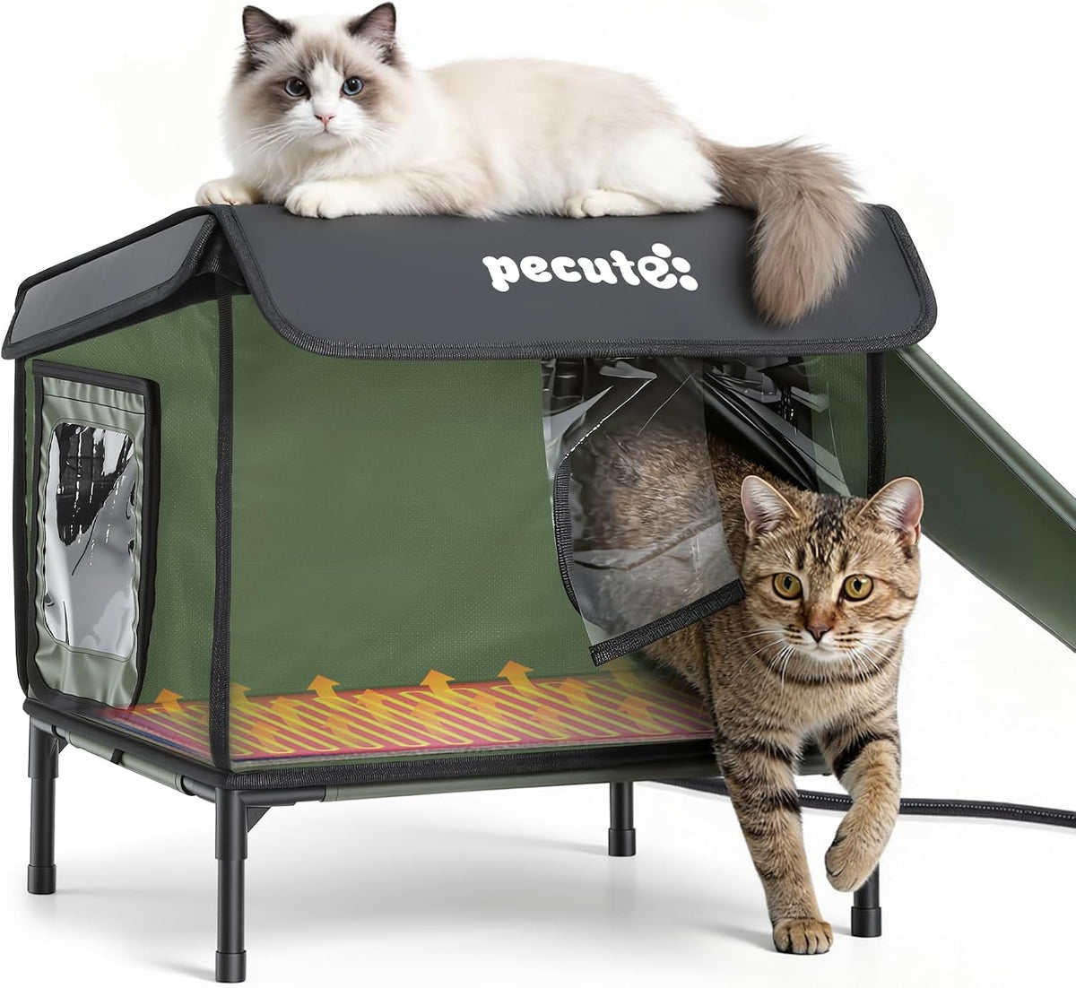 Pecute Insulated Weatherproof Outdoor Cat House with Cat Heating Pad – Essentials for Cats - Small ( 17.3"L x 13.3"W x 17.7"H )