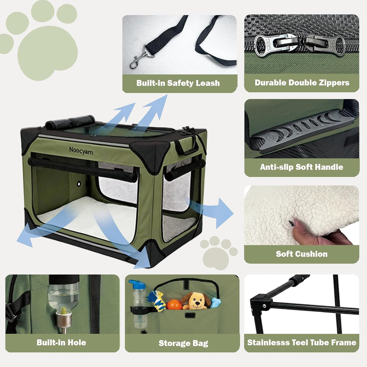 Collapsible Dog Crate for Large Dogs 36 Inch - Green / 36.0"L x 25.0"W x 25.0"H - image 2