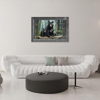 Black Bear Wall Art Forest Window Canvas Cabin Living Room Pictures Prints Animal Wall Decor Painting Artwork for Bedroom Dining Office Home 24"x16"