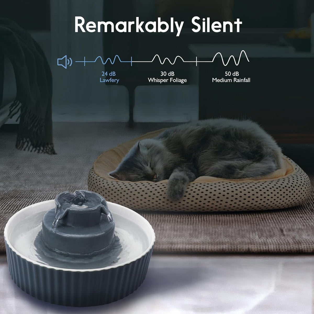 Lawfery Ceramic Cat Water Fountain - Grey - image 2