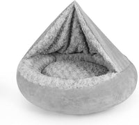 JOEJOY Small Dog Bed Cat Bed with Hooded Blanket - M(26" x 26" x 8") / Grey