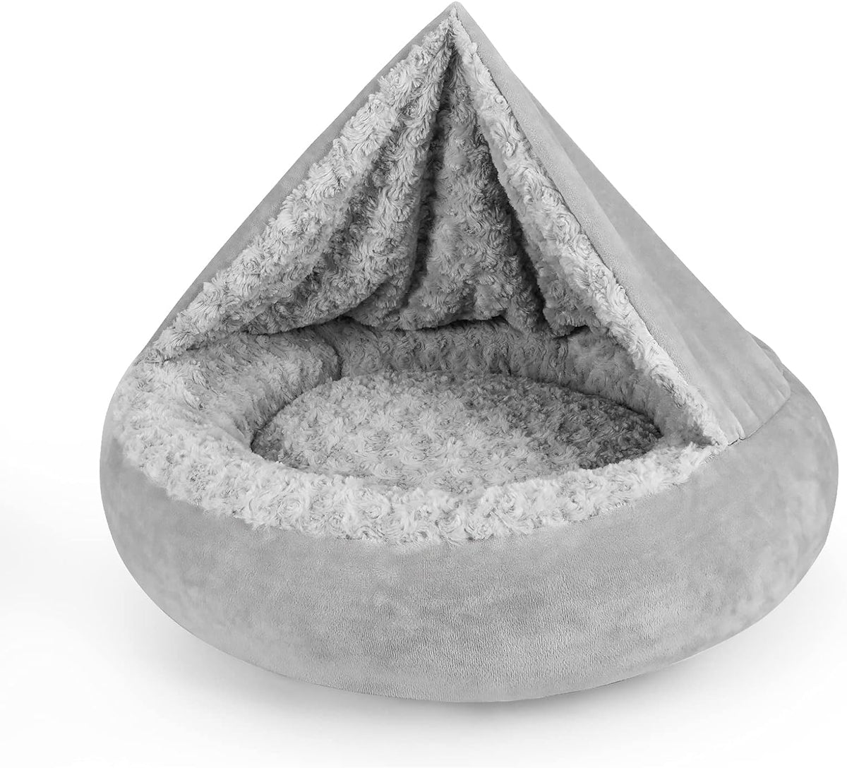 JOEJOY Small Dog Bed Cat Bed with Hooded Blanket - M(26" x 26" x 8") / Grey