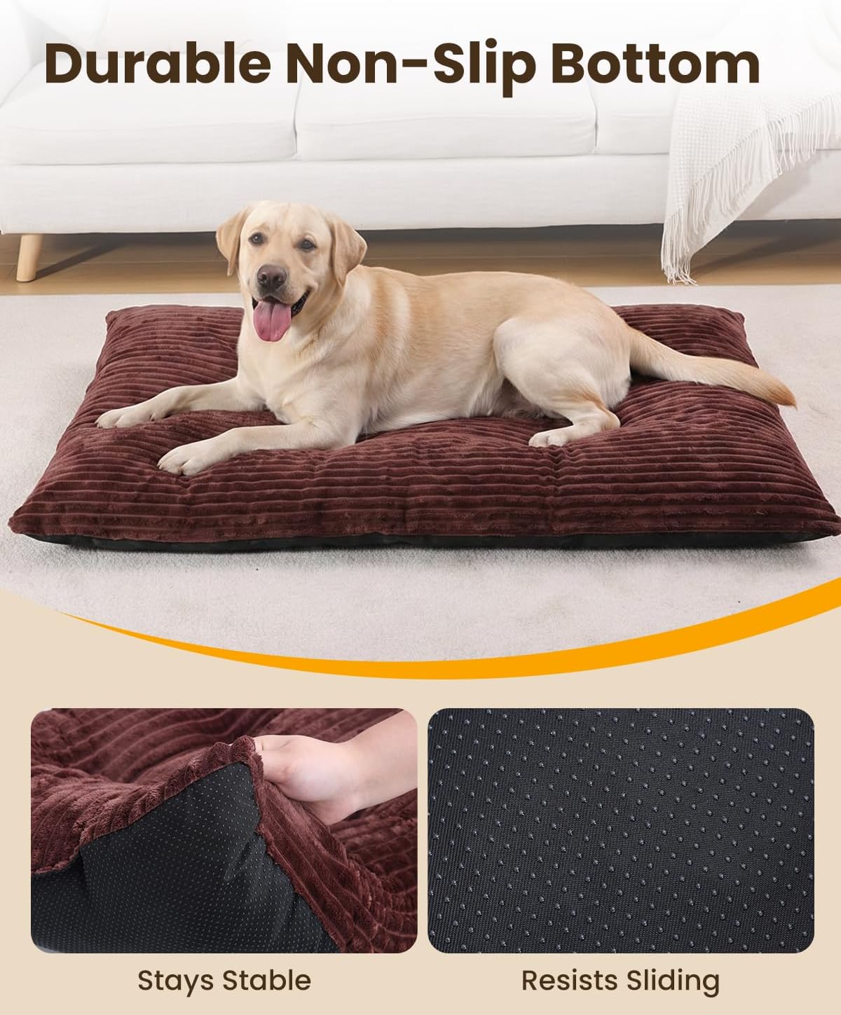 KSIIA Washable Dog Crate Bed Kennel Mat for Large Dogs - Brown / 35.0"L x 23.0"W x 3.0"Th - image 4