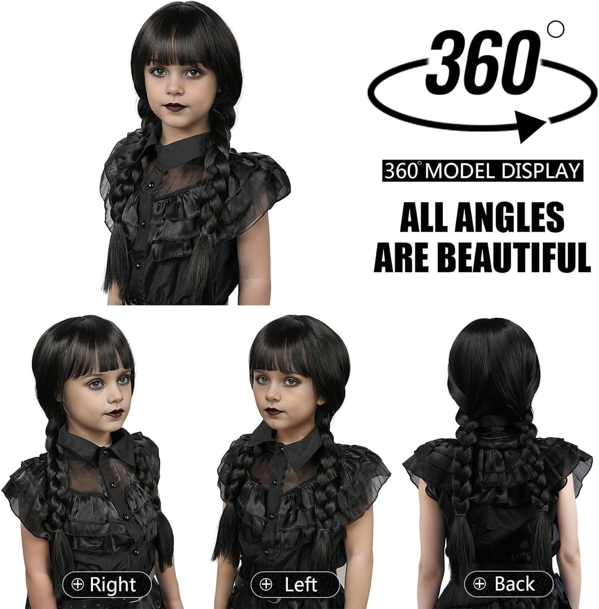 MUPUL kids long black braided wig with bangs for Halloween costumes - view 26