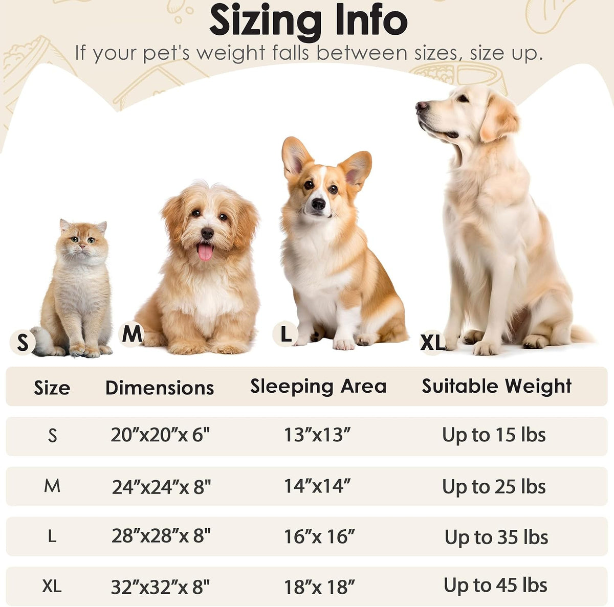 Hoewina Dog & Cat Bed for Indoor Cats - Light Brown / 24.0"L x 24.0"W x 8.0"Th - image 2