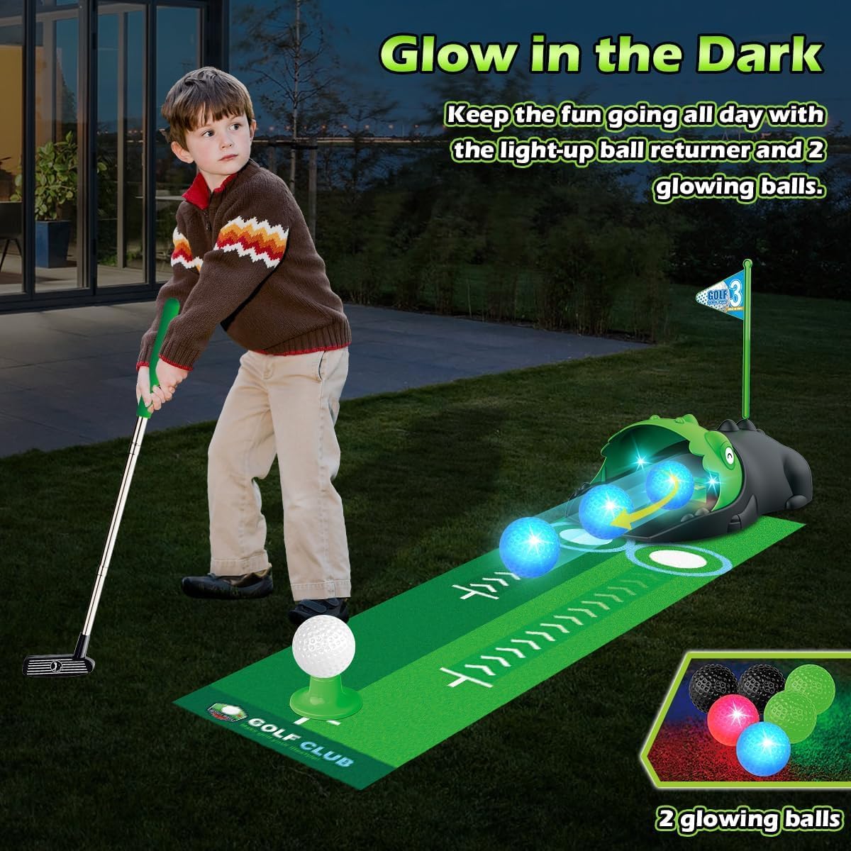 TERRAMUS Upgraded Kids Toy Golf Set with Dinosaur Automatic Golf - Black - image 3